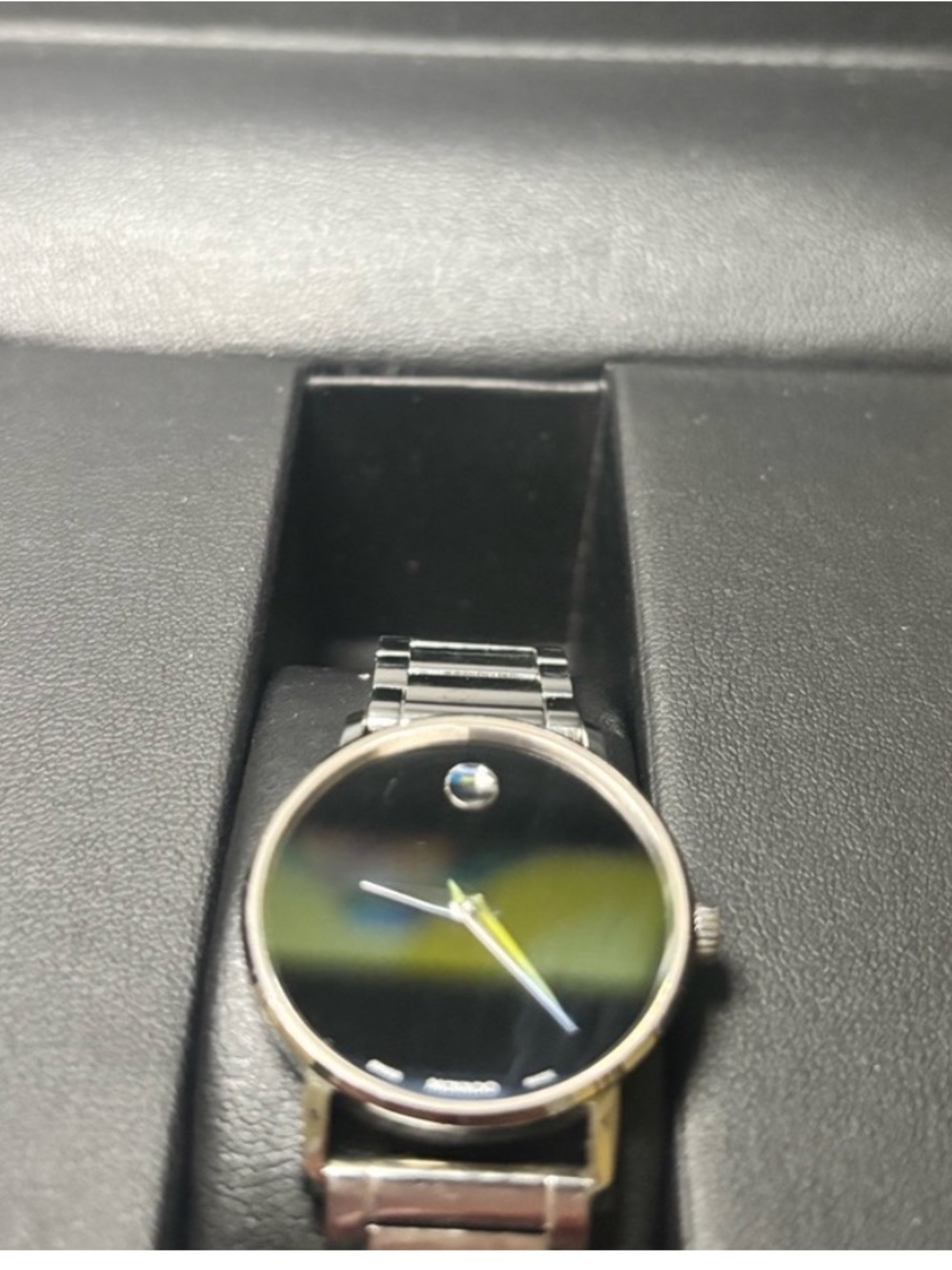 Movado Men's Silver Watch with Black Dial